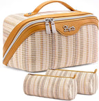 Travel Makeup Bag for Women: Large Capacity Open Flat Make up Bag Set of 3 by BOYATU