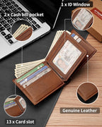 Mens Wallet Genuine Leather Bifold RFID Blocking Wallet - Image 5