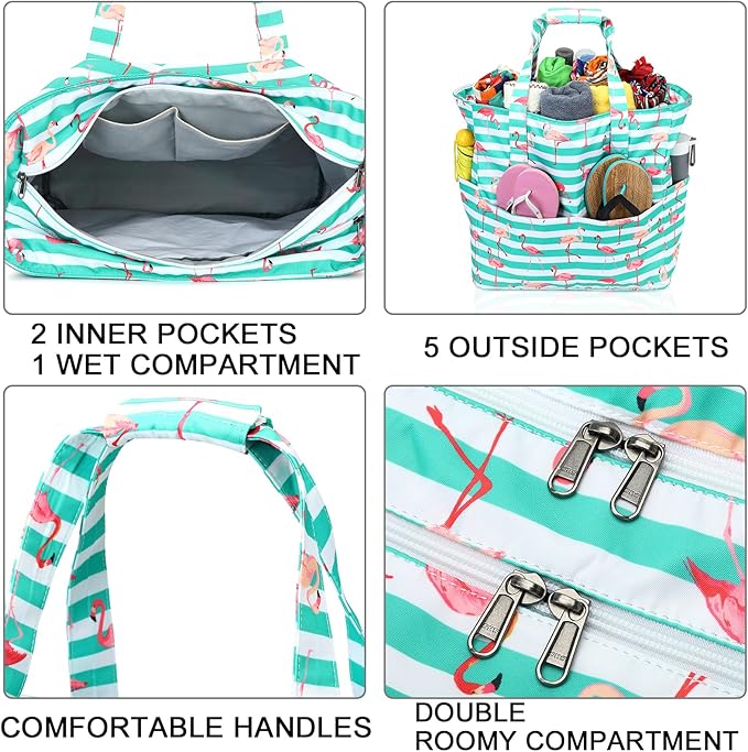 LEDAOU Large Beach Tote Bag Women Waterproof Sandproof Zipper Beach Tote Bag - Image 6