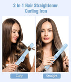 Farery Chill Set Soft-Air Curling Iron: Gentle Soft Air for Quick Styling & Long-Lasting Curls, Lock in Style with Cooling Air Vents, 2-in-1 Hair Straightener & Curler with Upgraded Long Barrel, Blue