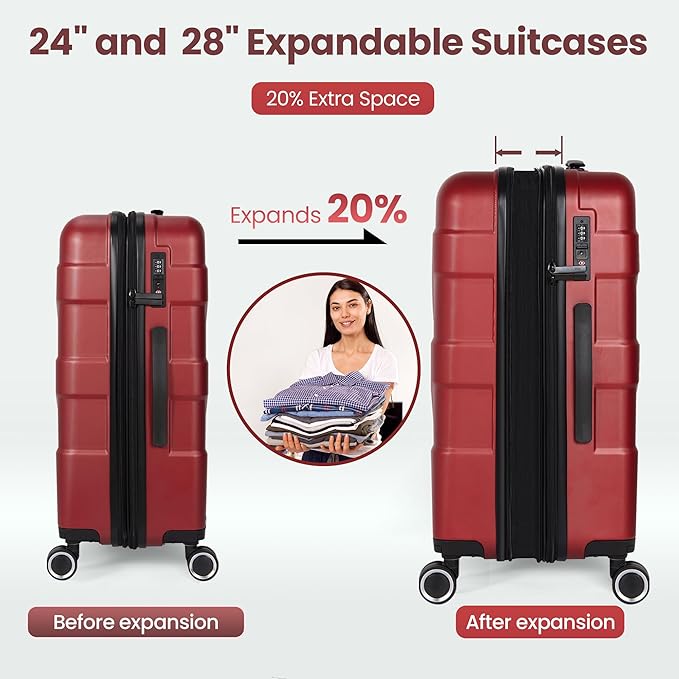 Luggage Sets 3 Piece with Spinner Wheel, Hardside Suitcase Set with TSA Lock - Image 4