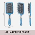 Conair Velvet Touch Paddle Cushion hair brush - Detangling hairbrush - curly or straight styles - men or women - detangler - features soft touch handle - Sky Blue