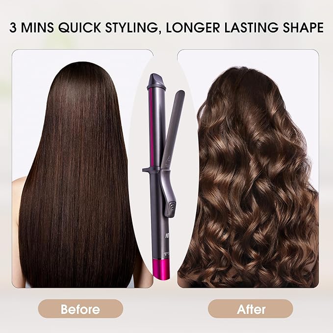 1 1/4 Inch Curling Iron, Ceramic Coated Hair Curling Wand, Rapid 430°F Heating, Temperature LED Display, 6 Temperature Settings, 60 Minutes Auto-Off, Red