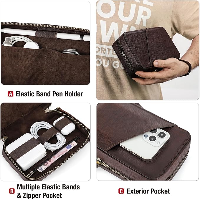 Electronic Organizer Case Tech Kit, Top Grain Leather Handmade, Portable - Image 6