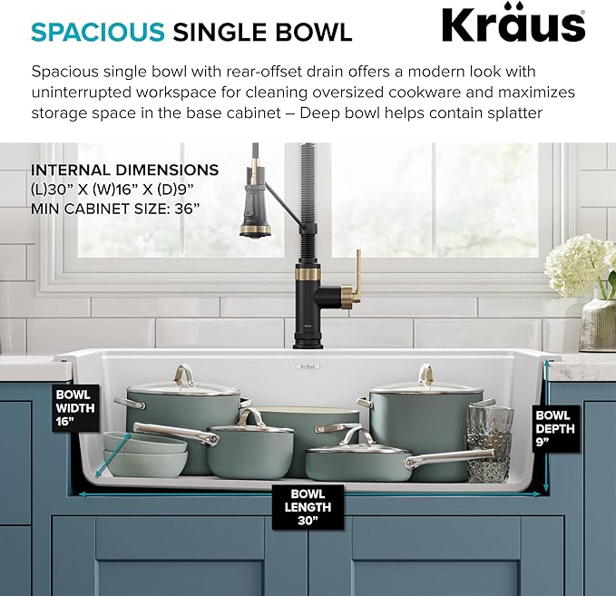 KRAUS Bellucci 33” Workstation Drop In Retrofit Farmhouse Single Bowl Granite - Image 7