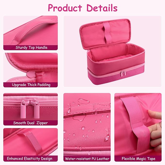 Travel Carrying Case for Hair Dryer for Shark Flexstyle Double-Layer Hair Accessories Tools Storage Bag for Revlon Hairdryer Styler Organizer (P-Pink)