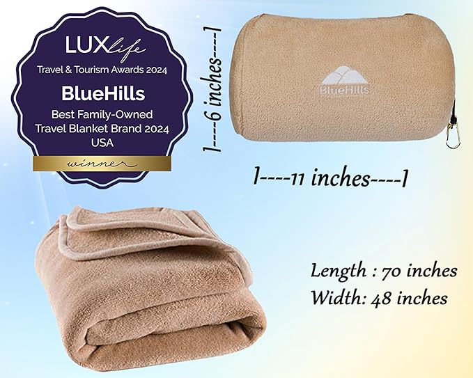 BlueHills Travel Blanket Pillow Rolled Premium Soft Plush Airplane Throw - Image 3