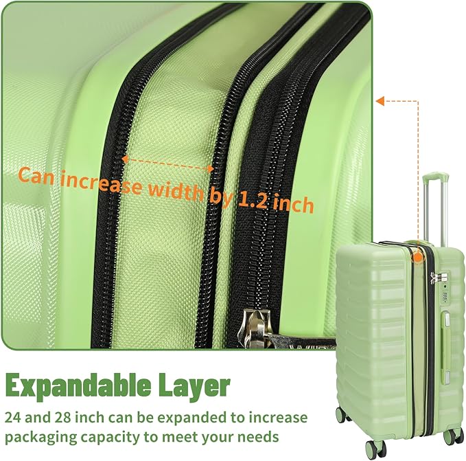 Lightweight Luggage with Spinner Wheels & YKK Zipper, 3-Piece Travel Suitcase - Image 8
