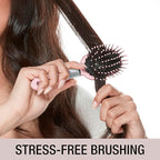 Conair Velvet Touch Cushion Hair Brush, Compact Travel Detangler Brush for Curly or Straight Styles, Flex Cushion Base for Stress-Free Brushing, Blush Pink