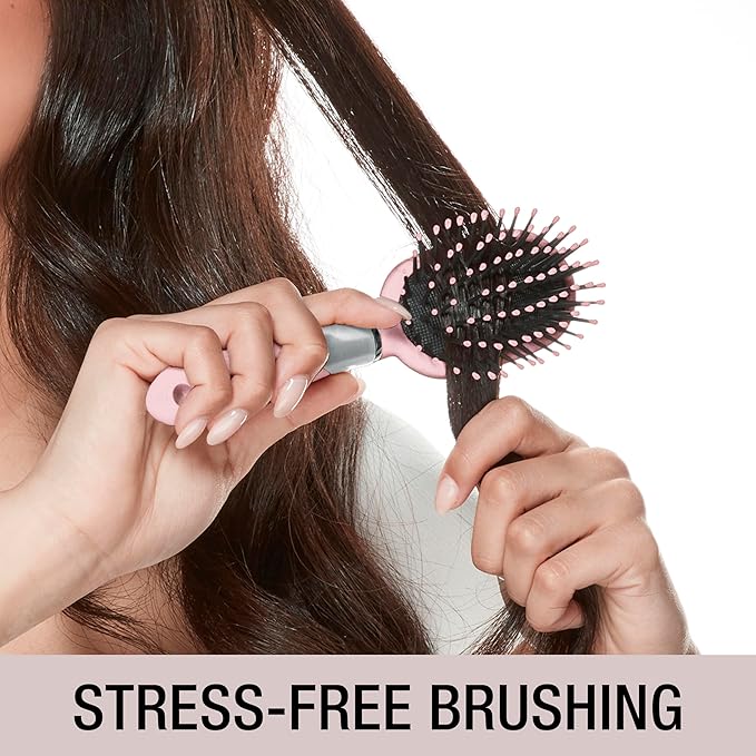 Conair Velvet Touch Cushion Hair Brush, Compact Travel Detangler Brush for Curly or Straight Styles, Flex Cushion Base for Stress-Free Brushing, Blush Pink