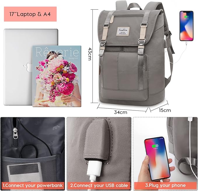 17" Laptop Backpack for Women & Men, Bookbag for Teen Girls & Boys Teenagers - Image 6