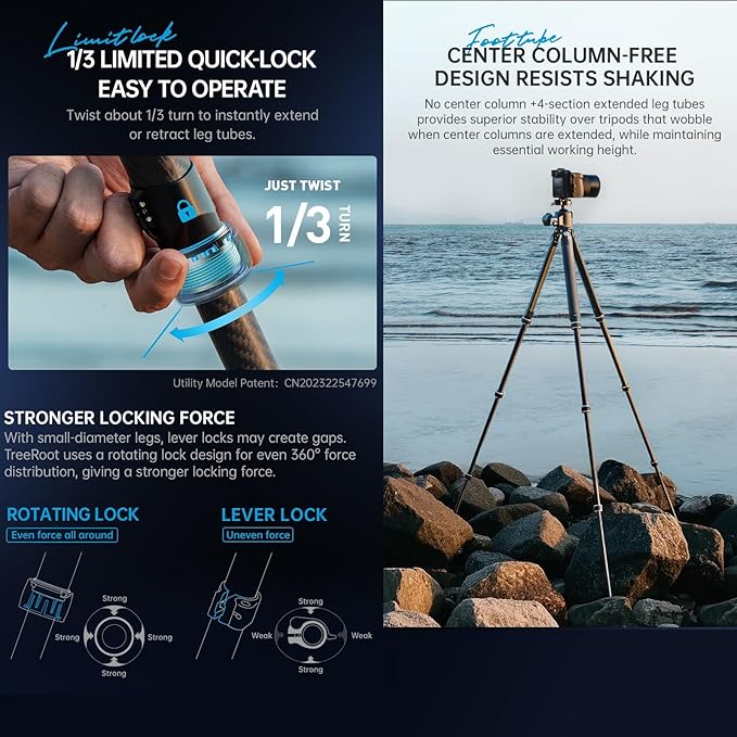 FALCAM TreeRoot F38 Quick Lock Camera Carbon Fiber Travel Tripod Max Payload - Image 5