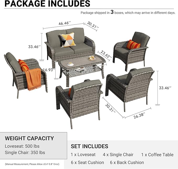 HOOOWOOO Patio Furniture Set, 6 Pieces Outdoor Conversation Set, All Weather - Image 6