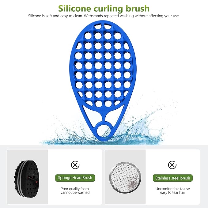 KOUPA Silicone Curly Hair Brush with Pick Comb, One Piece Twist Curl Brush Comb for Afro Curls, Washable Hair Tool for Men Women, Blue