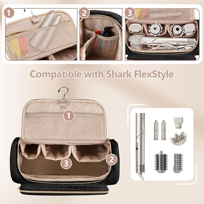 Fasrom Travel Carrying Case Compatible with Shark FlexStyle Air Styling & Drying System HD430/HD435, Hair Blow Dryer Storage Bag to Organize Hair Styling Attachments, Black (Empty Bag)