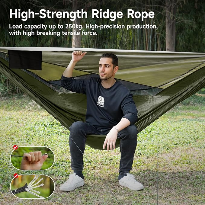 Camping Hammock with Mosquito Net and Sunshade, Backpacking Hammock with Ridge - Image 4