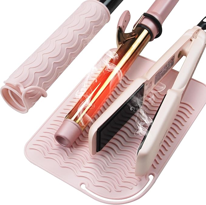 Heysam Professional Heating Pad Silicone Mat for Hair Tools, Travel Heat Mat Cover for Flat Iron Hair Straightener and Curling Iron Mat, Non-Slip Silicone Mat Pouch for Countertop, Size 9"x6.5"