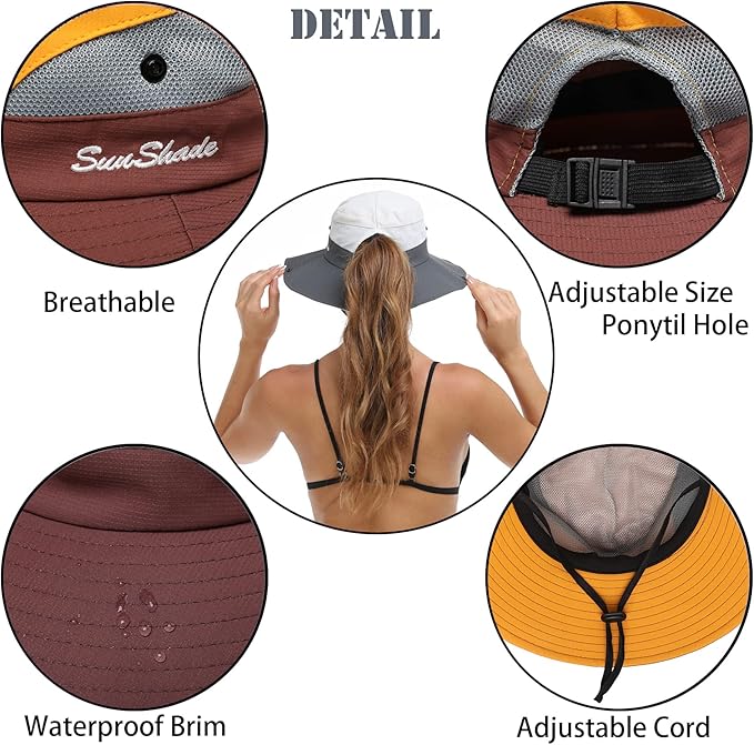 Womens Summer Sun Hat Beach Hat Wide Brim Outdoor UV Protection Hat Foldable - Image 3