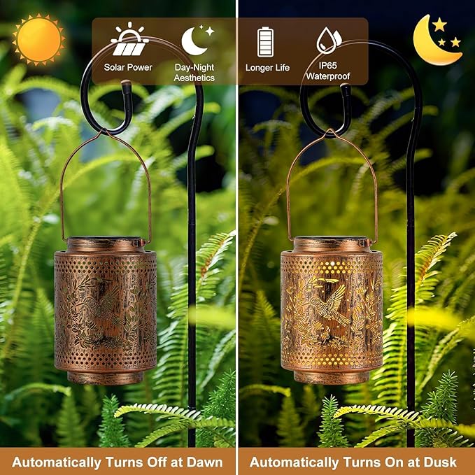 Solar Lanterns Outdoor Waterproof Hummingbird and Iris Garden Decor Gifts - Image 3