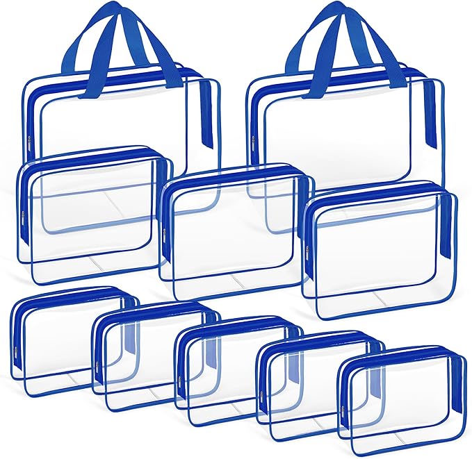 TISRATOK 10 PCS Clear Travel Makeup Toiletry Bag, Plastic PVC Cosmetic TSA by TISRATOK