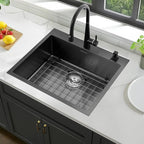 Black Drop-In Kitchen Sink 25 x 22 inch, SINKVINE PVD Nano Stainless Steel Sink - Image 2