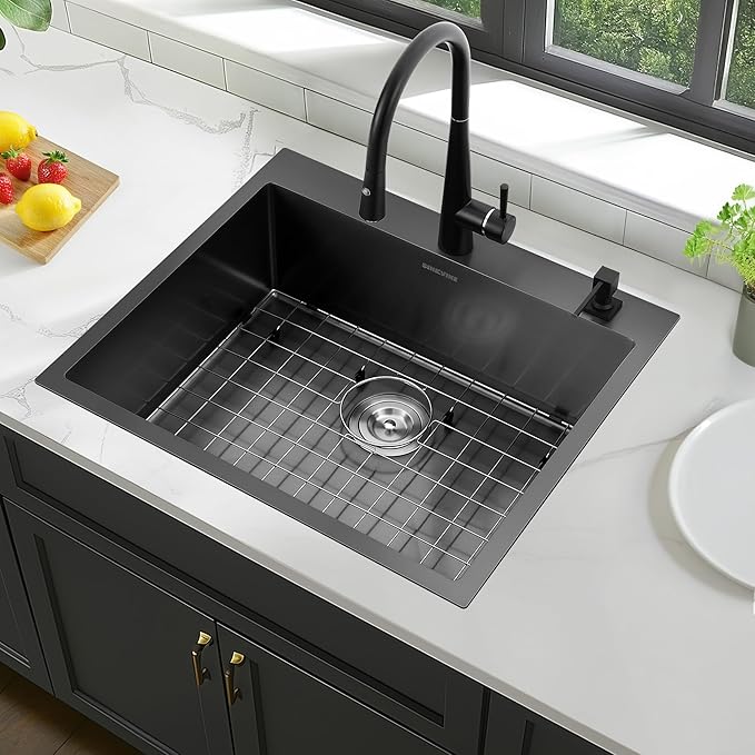 Black Drop-In Kitchen Sink 25 x 22 inch, SINKVINE PVD Nano Stainless Steel Sink - Image 2