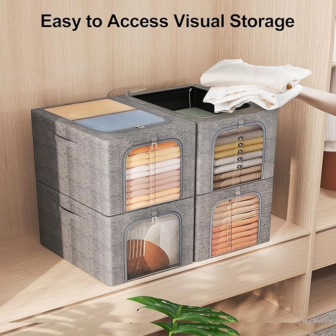 GoMaihe Clothes Storage Bins Metal Frame: 6-Pack Compact Stackable Closet - Image 5