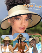 Camptrace Sun Visors for Women Wide Brim Beach Hat Foldable Straw Visor Hat - Image 3