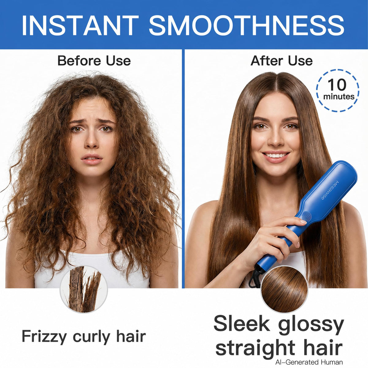 Ceramic Ionic Hair Straightener Brush (Gentian Blue)