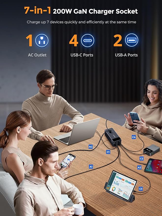 200W Power Station, 7-in-1 GaN Fasting Charging Station USB C Charger Power - Image 2