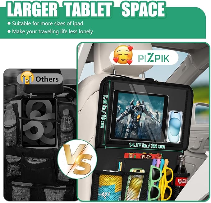 Car Backseat Organizer with Tablet Holder, 11 Storage Pockets with Foldable - Image 4