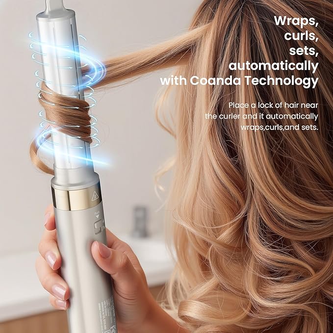 MESCOMB Upgraded 5 in 1 Hot Air Styler – 110,000 RPM Hair Dryer Brush with Automatic Curling Barrel, Volumizer for Curl, Smooth & Blowout, Anti-Frizz & No Heat Damage (Champagne)