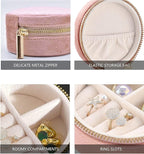 TAIMY Travel Jewelry Box, Mini Round Velvet Travel Jewelry Case - Image 3