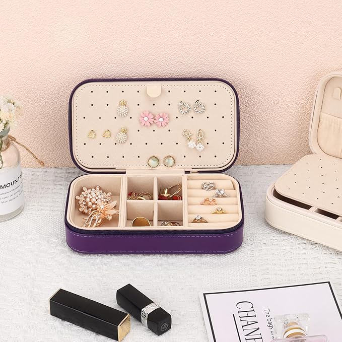DesignSter Travel Jewelry Box, PU Leather Portable Jewelry Case, Small Jewelry - Image 5