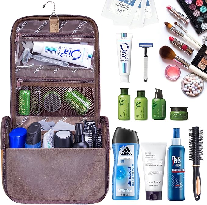 Hanging Toiletry Bag for Men VANCASE Vintage Leather Shaving Dopp Kit Medium - Image 3