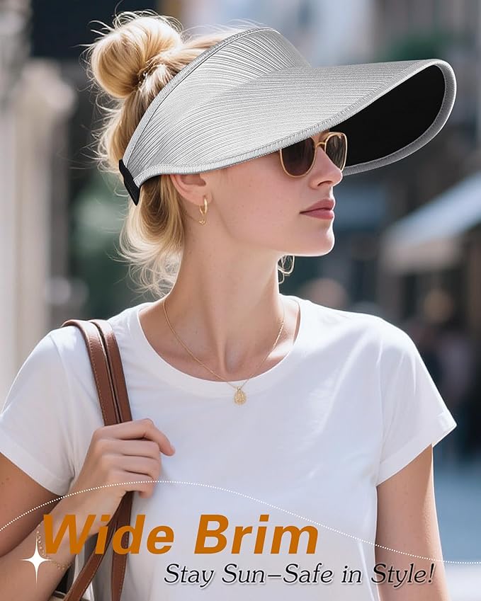 Sun Visor Hats for Women, UPF50+ Wide Brim Sun Hats Adjustable Foldable Beach - Image 2