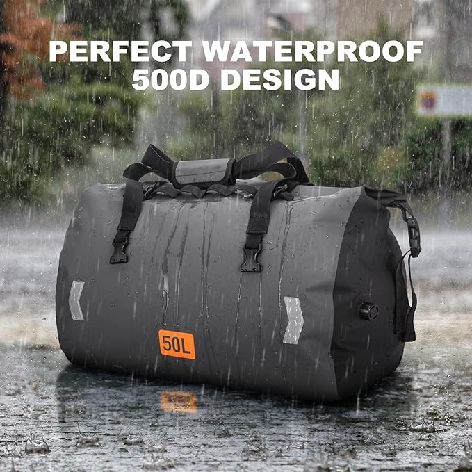 Waterproof Duffel Bag, 50L Roll-top Motorcycle Dry Bag - Image 2