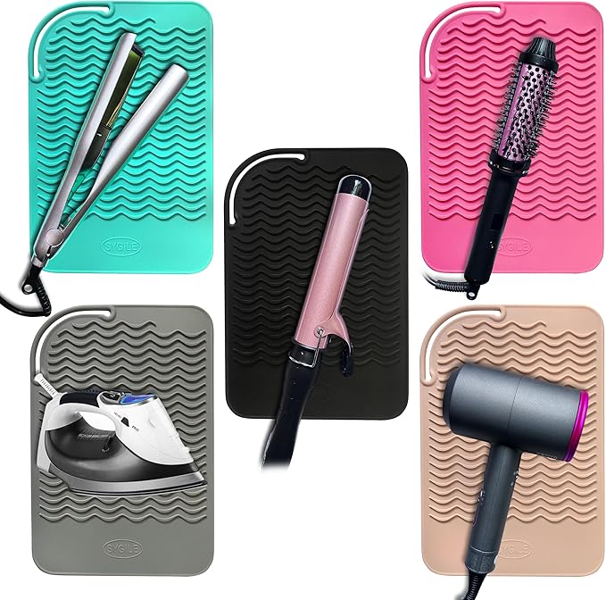 11" X 7.5" Large Heat Resistant Silicone Mat for Hair Styling Tools, Hair Straightener Pad, Curling Iron Mat, Flat Iron Mat, Hot Iron Holster Pad Counter Cover for Travel Vanity Salon