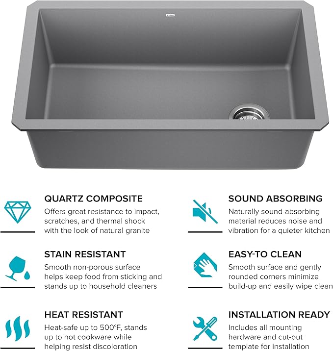 KRAUS Forteza 32-inch Undermount Single Bowl Granite Kitchen Sink in Grey - Image 17