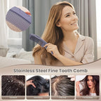 2PC Dandruff Comb Fine Tooth Scalp Detox Comb Lice Stainless Steel Scalp Detoxing Hair Brush Tool Hair Care for Women, Men & Kids (Purple)