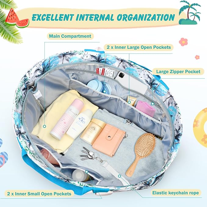 Extra Large Beach Bags for Women, Waterproof Sandproof Beach Tote Bag Zipper - Image 5
