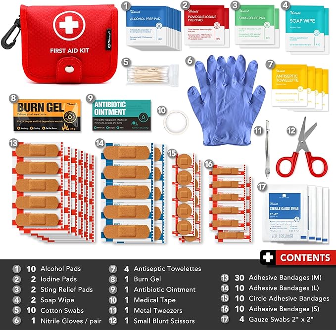 Small First Aid Kit, 100 Pieces Water-Resistant Well Organzied Pouch - Image 3