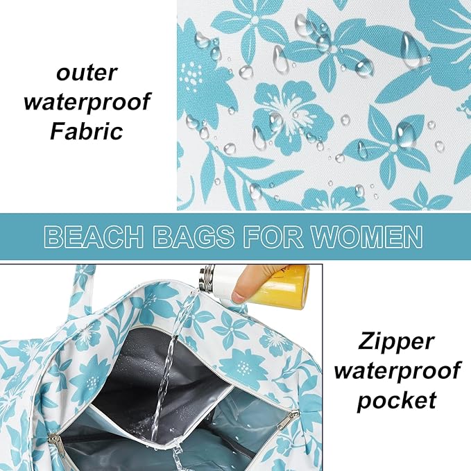LEDAOU Large Beach Tote Bag Women Waterproof Sandproof Zipper Beach Tote Bag - Image 7