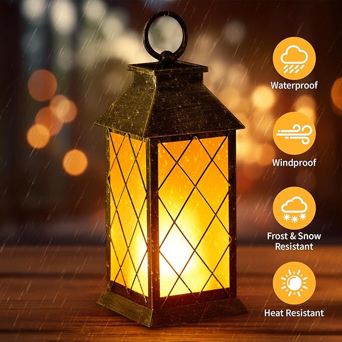 18" Solar Lantern with Flickering Flame Light, Large Outdoor Waterproof Solar - Image 5