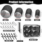 4 Sizes Self-Grip Hair Rollers Set - 50 Pcs Jumbo Curlers for Long, Short Hair and Bangs (25mm, 36mm, 48mm, 60mm) With Clips, Black