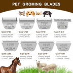 Size 30W+10W+7FW+5FW+4FW Detachable Dog,Cat,Sheep & Horse Grooming Wide Blades Set,Compatible with Andis,Oster A5,Wahl KM10 Series Clippers,Cut Length 1/50"(0.5mm) to 3/8”(9.5mm),5 Pack