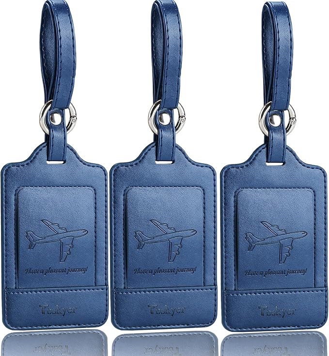 Teskyer Luggage Tags, 3 Pack Premium PU Leather Luggage Tags by TESKYER
