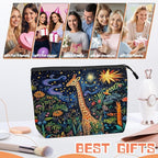 Cosmetic Bags Travel Makeup Toilet Case Waterproof Pouch for Women Girls 6.7X9.45inches - Giraffe in A Starry Jungle in A Colorful Illustration