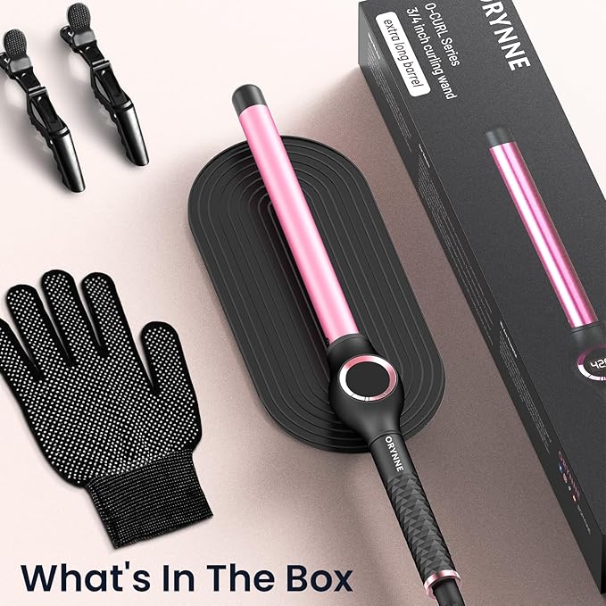 3/4 Inch Curling Wand for Long Hair, Extra Long Barrel Ceramic Wand Curling Iron, 7 Adjustable Heats, 110-240V Dual Voltage Hair Wand Curler, 60 Minutes Auto Shut Off