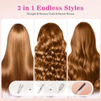Hair Straightener and Curler, Dual Voltage Curling Iron, Airflow Multi Styler for Straight/Curly/Waves, Negative Ion Hair Care, No Heat Damage Hair Curler